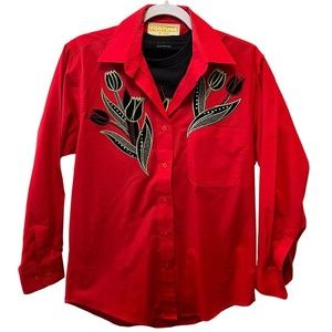 Fortune By Stan Shirt Women's Red Embroidered Western 2 Pc Button Up & Top Sz S